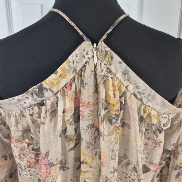 Boho Chic Floral Tunic Blouse | Crisscross Halter Neck |Detail Off Shoulder SZ S - Picture 4 of 7